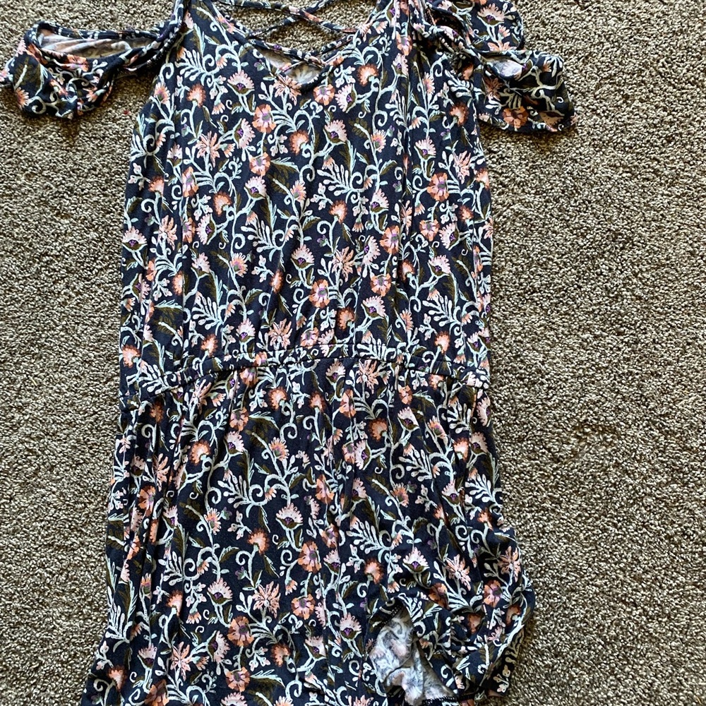Romper with off shoulder sleeves